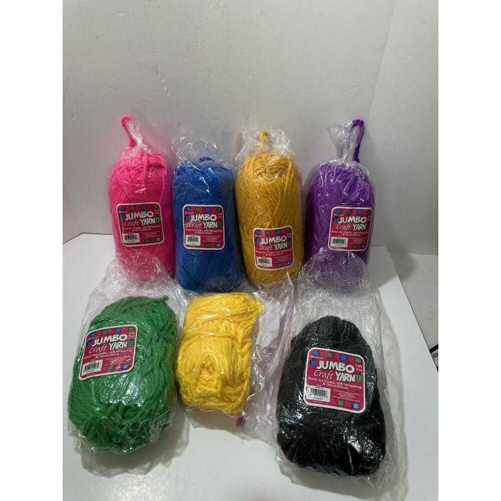 Pepperell Jumbo Craft Yarn 3 Ply Lot Of 7 Hot Pink Black Gold Blue‎ Yellow Green